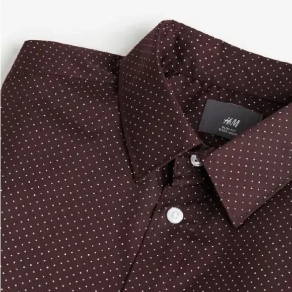 H&M | Shirts | Hm Slim Fit Dress Shirt Mens Small Long Sleeved Brown Dot |  Poshmark